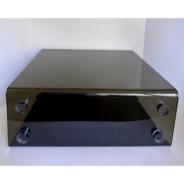 Plastic Vintage Modern Smoked Gray Lucite U-Shaped Record & Magazine Rack For Sale - Image 7 of 12