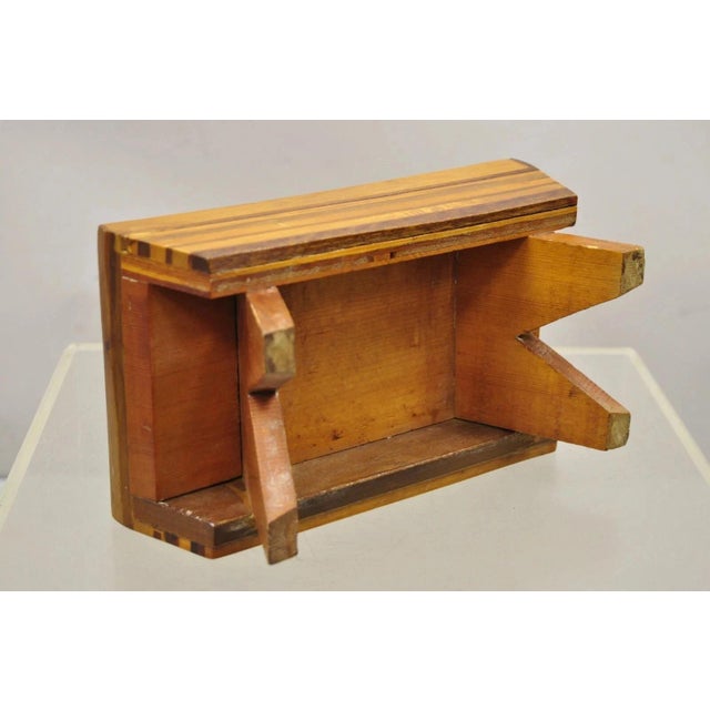 Vintage Folk Art Marquetry Inlay Small Wooden Primitive Footstool Ottoman Stool For Sale - Image 10 of 11