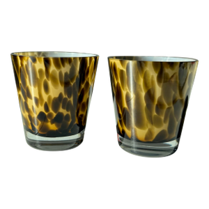 Vintage Cased Tortoiseshell Lowball Glasses in the Style of Carlo Moretti; A Pair
