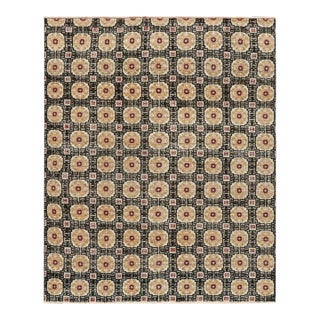 Rug & Kilim’s Khotan Style Rug in Black With Colorful Rosette Medallions For Sale