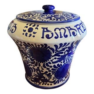 1960s Cherry Jar Vintage Large Ceramic / Blue & White & Ladle -2 For Sale
