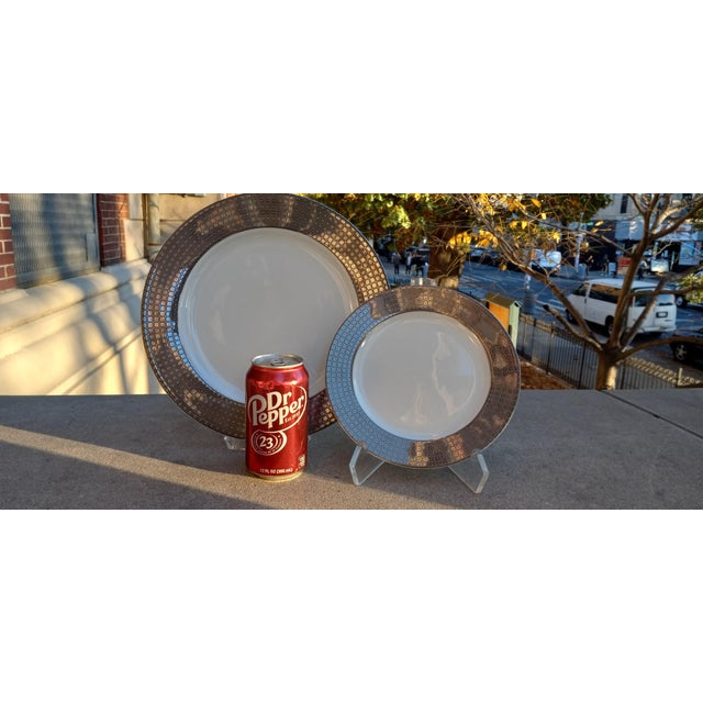 Ceramic Bernardaud France Serving Charger & Salad Plate in Athena Platinum Pattern- Set of 2 For Sale - Image 7 of 7