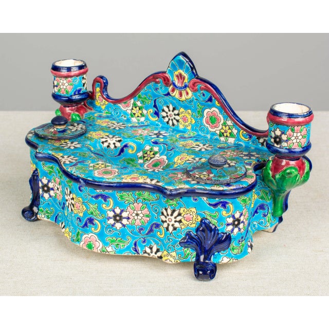 Longwy 19th Century French Longwy Ceramic Inkwell For Sale - Image 4 of 13