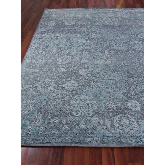 Bryant Blue/Light Blue Hand knotted Wool/Viscose/Cotton Area Rug - 9'x12' For Sale - Image 4 of 8