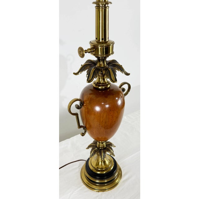 Mid 20th Century Vintage Stiffel Wood Orb Table Lamp With Milk Glass Shade For Sale - Image 5 of 8
