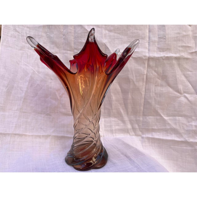 Red Murano Vase with Flower Label, 1950s For Sale - Image 8 of 8