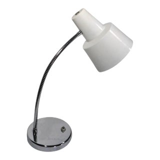 Mod Chrome and White Gooseneck Desk Lamp C. 1970's After Josef Hurka for Napako For Sale
