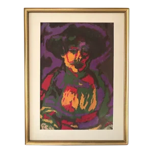 Vintage Abstract Expressionist Figurative Portrait Oil Pastel by Oscar Murillo C.1960.