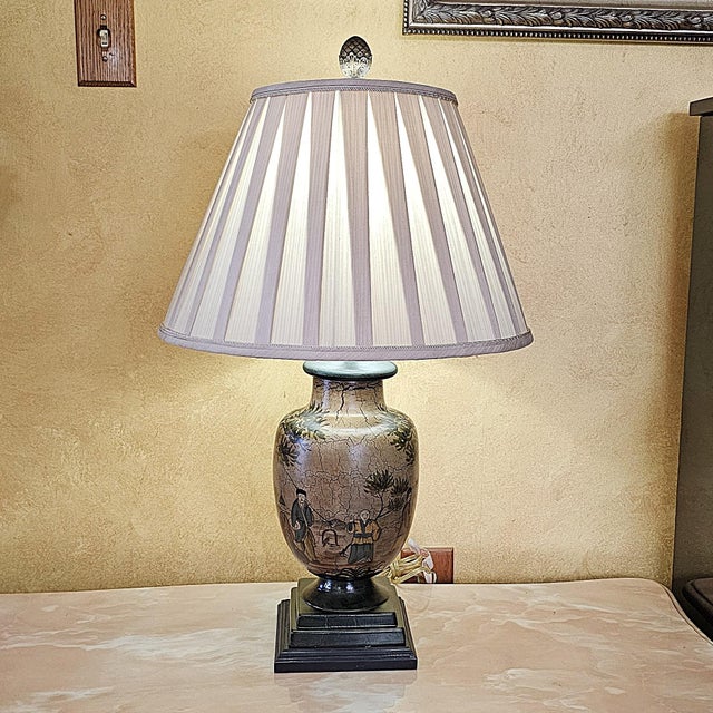 Japanese John Richard Japanese Satsuma Hand-Painted Ceramic Table Lamp With Scenic Motif For Sale - Image 3 of 18