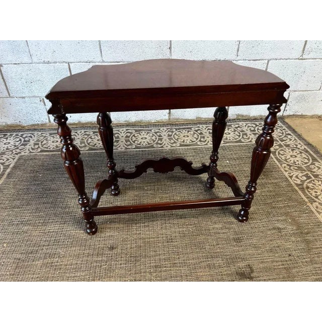 Antique Hand Carved Solid Walnut Demilune Side Table. For Sale - Image 9 of 10