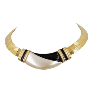 Vintage 1980s Napier Goldtone Black & White Lucite Collar Necklace