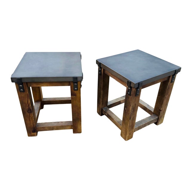 2020s Restoration Hardware Rh Reclaimed Wood & Aged Zinc Strap Side Tables – Rustic Industrial Farmhouse Accent Tables For Sale - Image 5 of 16