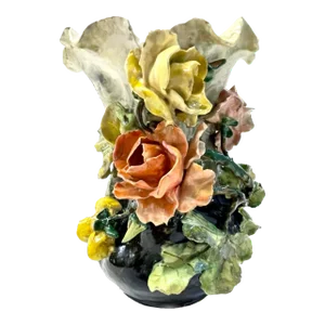 French Majolica Barbotine Floral Vase