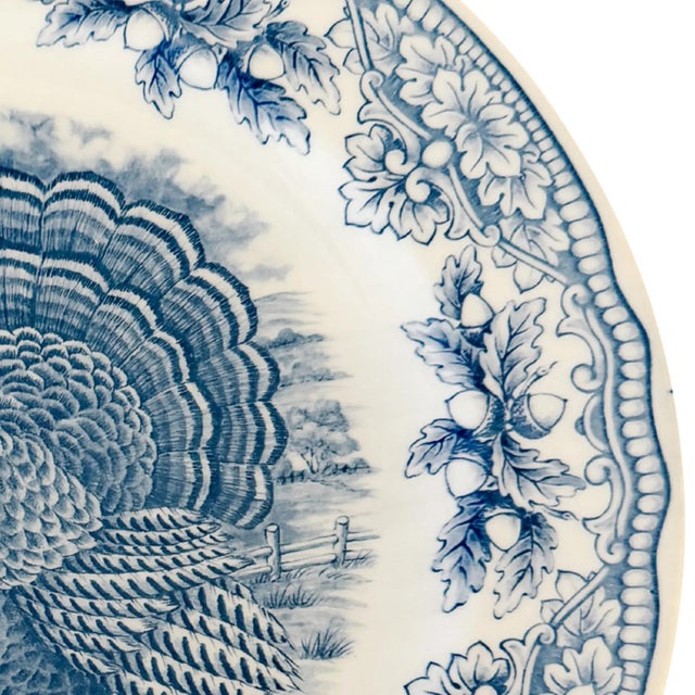 2020s English Blue & White Transferware Turkey Thanksgiving Dinner Plates - Set of 6 For Sale - Image 5 of 6