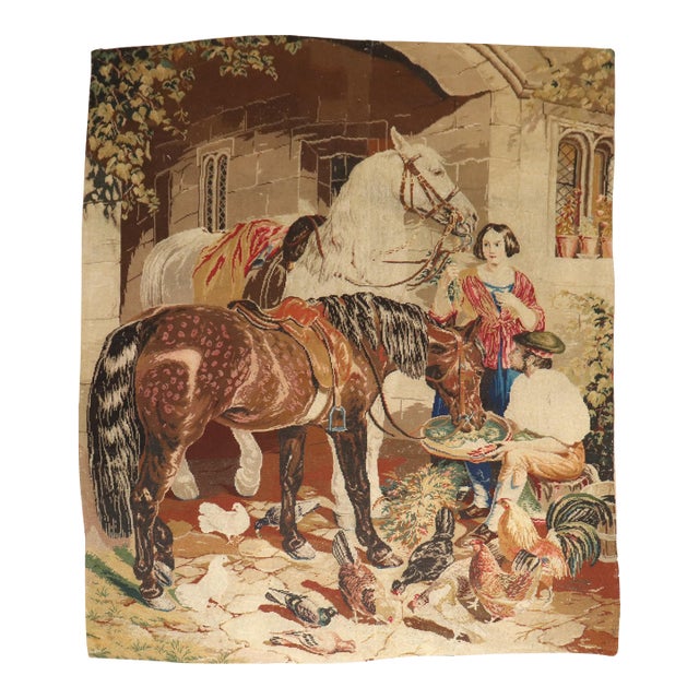 Early 20th Century Zabihi Collection English Needlepoint Horse Scene - 6'10" x 7'8" For Sale