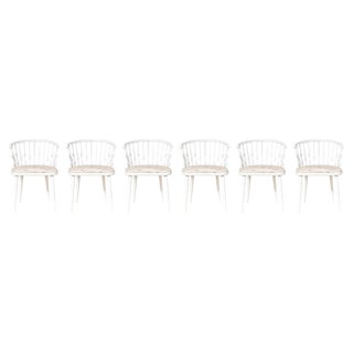 Painted Beech Chairs with Padded Fabric Seats, 1970s, Set of 6 For Sale