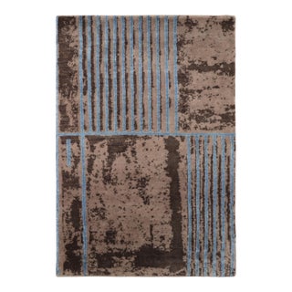 Rug & Kilim’s Mid Century Modern Rug, Brown and Blue Geometric Design For Sale
