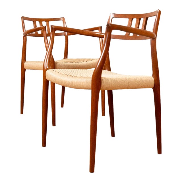 Pair, Danish Teak #64 Niels Moller Dining | Accent Chairs in Danish Cording For Sale