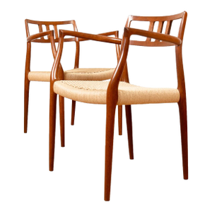 Pair, Danish Teak #64 Niels Moller Dining | Accent Chairs in Danish Cording