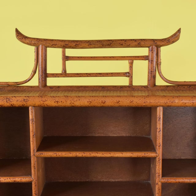 1970s Faux Tortoise Hand-Painted Pagoda Desk With Hutch For Sale - Image 4 of 5