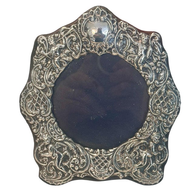 Antique Sterling Silver Putti Cherub Repose Picture Frame For Sale - Image 4 of 5