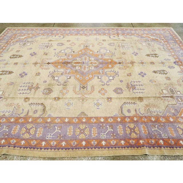 Antique White Galerie Shabab Collection Mid-20th Century Soft Colored Oushak Carpet in Beige, Purple, and Orange For Sale - Image 8 of 10