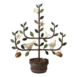 Vintage Italian Tole Espalier / Espaliered Tree Sculpture, Fruit Tree, Birds, Blossoms, & Apples, Manner of Mottahedeh For Sale