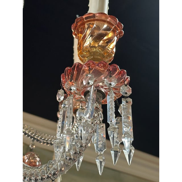 1900 - 1909 1900s Baccarat Rose Tiente Swirl Glass 8 Light Chandelier, Unsigned For Sale - Image 5 of 5