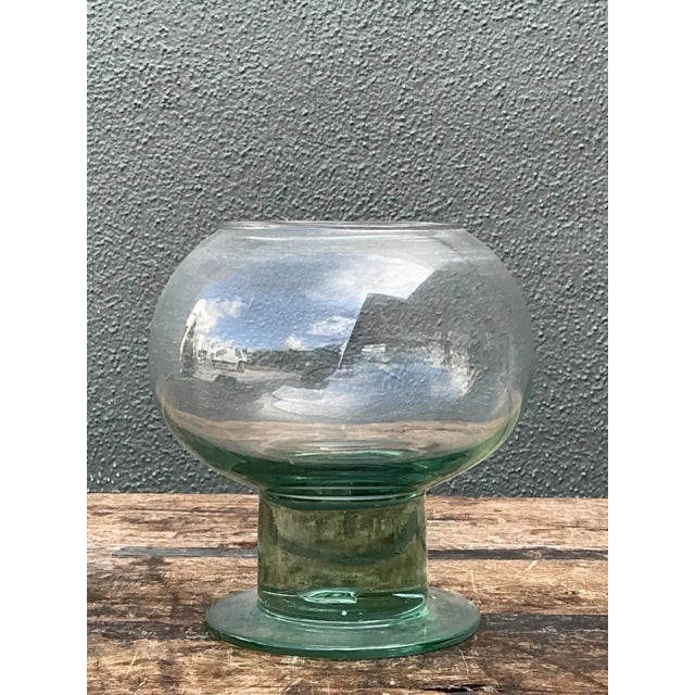 Mid-Century Modern Vintage Green Pedestal Glass Vase For Sale - Image 3 of 12