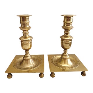 Mid Century Modern Large Brass Candleholders- a Pair For Sale