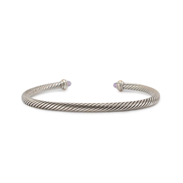 Early 21st Century David Yurman Classic Cable Silver & 18k Gold 4mm Amethyst Cuff Bangle Bracelet For Sale - Image 5 of 8