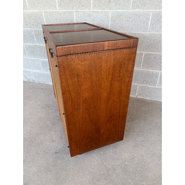 Founders Furniture Company Jack Cartwright for Founders Mid Century Modern Walnut & Cain Door Bar Cart For Sale - Image 4 of 16