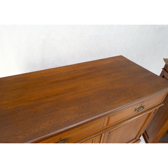 All Solid Teak Asian 1940s Carved Two Part Cupboard Hutch Breakfront For Sale - Image 4 of 12