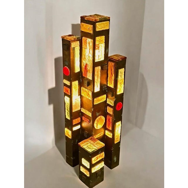 Mid-Century Modern Vintage Floor Lamp in Hammered Glass and Wrought Iron from Longobard, Italy, 1960s For Sale - Image 3 of 11