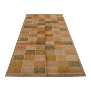 Contemporary Rug 6′ X 9′ Brown Wool Geometric Hand-Knotted Carpet For Sale