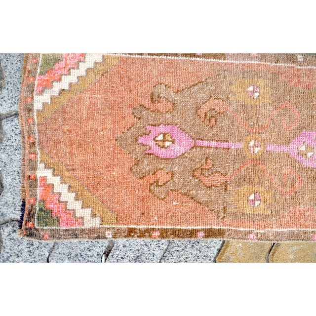 Orange Vintage Turkish Small Rug For Sale - Image 4 of 6