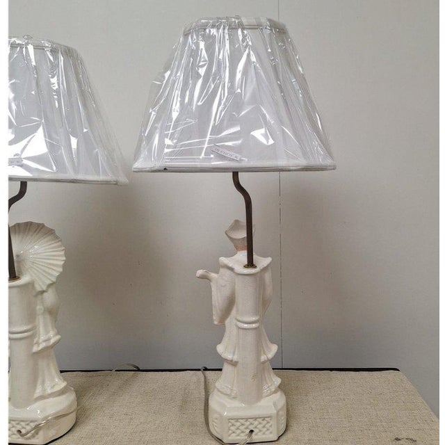 Vintage Mid-Century Blanc De Chine Figural Table Lamps - Pair For Sale - Image 13 of 15