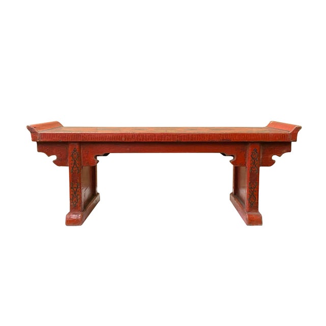 Chinese Distressed Red Treasures Graphic Rectangular Stand Display For Sale In San Francisco - Image 6 of 12