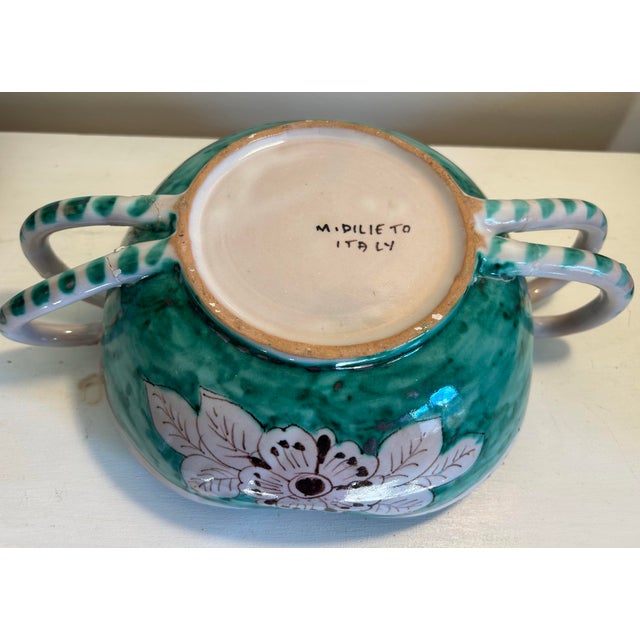 Vintage Italian Vietri Earthenware Pottery Handpainted Leaping Deer Emerald Green Salad Service for 8 For Sale - Image 11 of 12