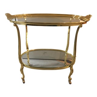 Contemporary Brass & Glass Two Tiered Bar Cart For Sale