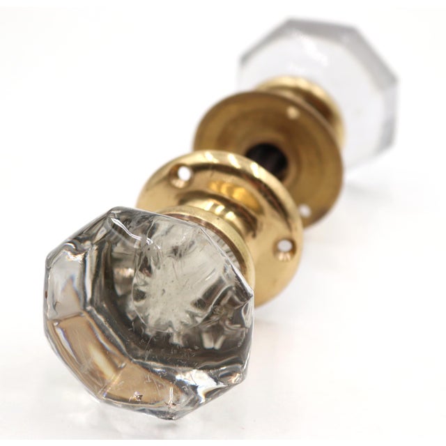 Vintage Octagon Shape Clear Glass Brass Door Knob Set For Sale - Image 6 of 6