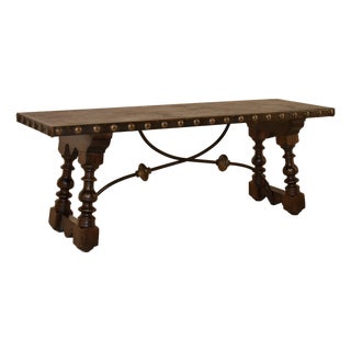 Early 20th Century Walnut Bench With a Hand Painted Top For Sale