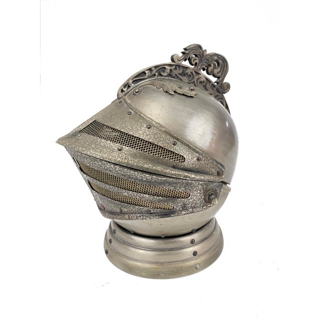 Vintage 1960s Medieval Knight Helmet Liquor Bottle Decanter Shot Glass