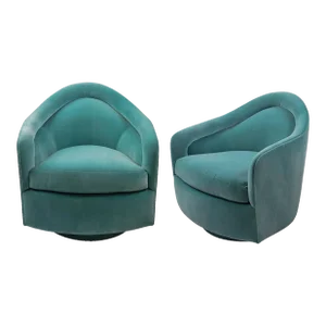 Milo Baughman Rocking Swivel Chairs Restored in Mohair - A Pair