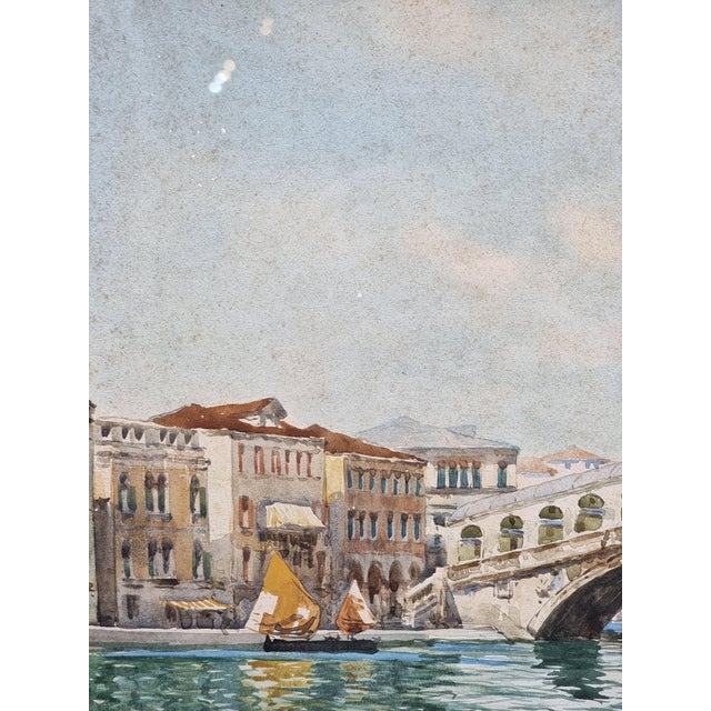 1950s Peruzzi, View of the Rialto Bridge, 20th Century, Watercolor For Sale - Image 5 of 9