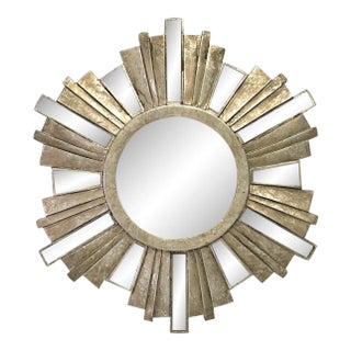 Large Mid Century Burnished Gold & Silver Sunburst Wall Mirror For Sale