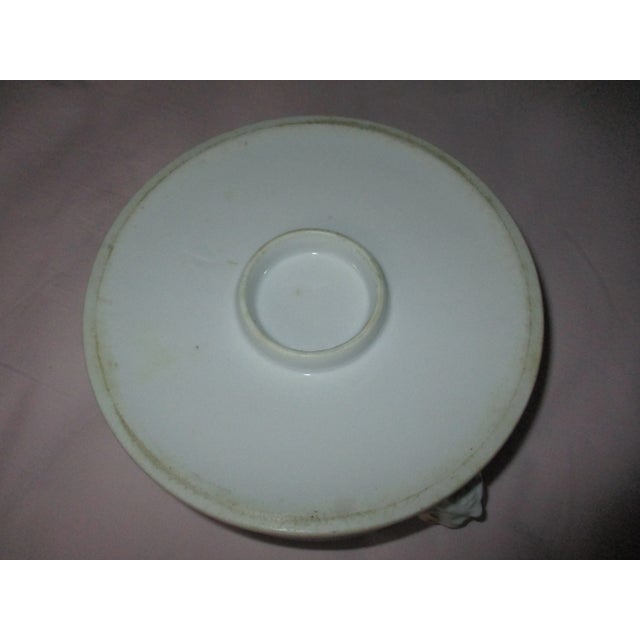 Antique French Porcelain White & Green With Flowers & Pan Face Handles Bowl For Sale - Image 12 of 13