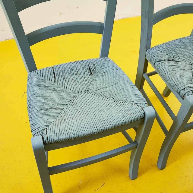 Rustic Dove Grey Wooden Chairs with Straw Seats, Set of 4 For Sale - Image 5 of 9
