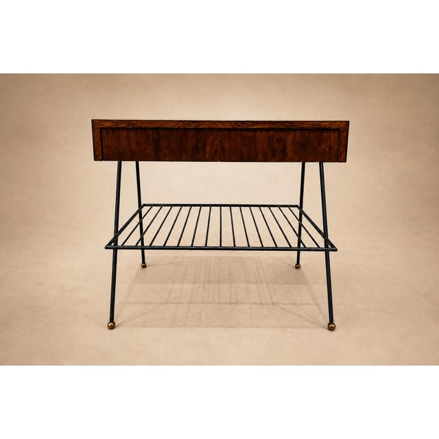 Attributed to Carlo Hauner Rosewood, Glass and Steel Side Table, Brazilian Modern, 1950s For Sale - Image 10 of 18