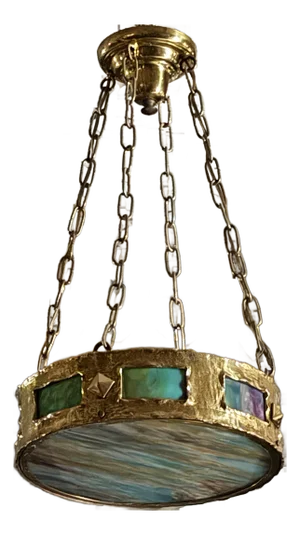Chandelier - Round Decorative Brass Frame With Slag Glass Insets
